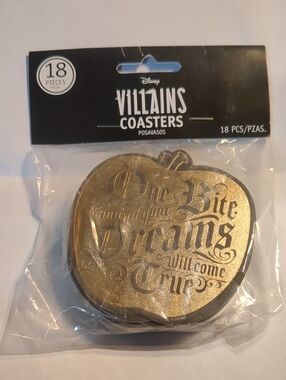 NWT Disney Villains Gold Apple Coasters - Free With Purchase